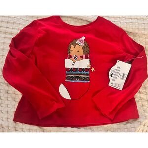 Holiday Time Kids Red Long Sleeve T Shirt Hedgehog Christmas‎ Graphic Print NWT